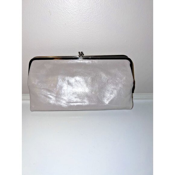 HOBO International Lauren Clutch Wallet Light Gray Leather KissLock Double Frame - Picture 4 of 16